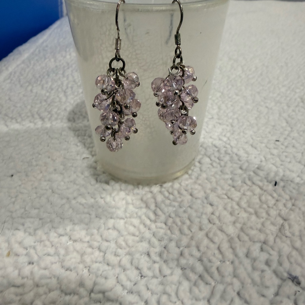 Pink Glass Bead Surgical Steel Ear Wire Dangle Earrings